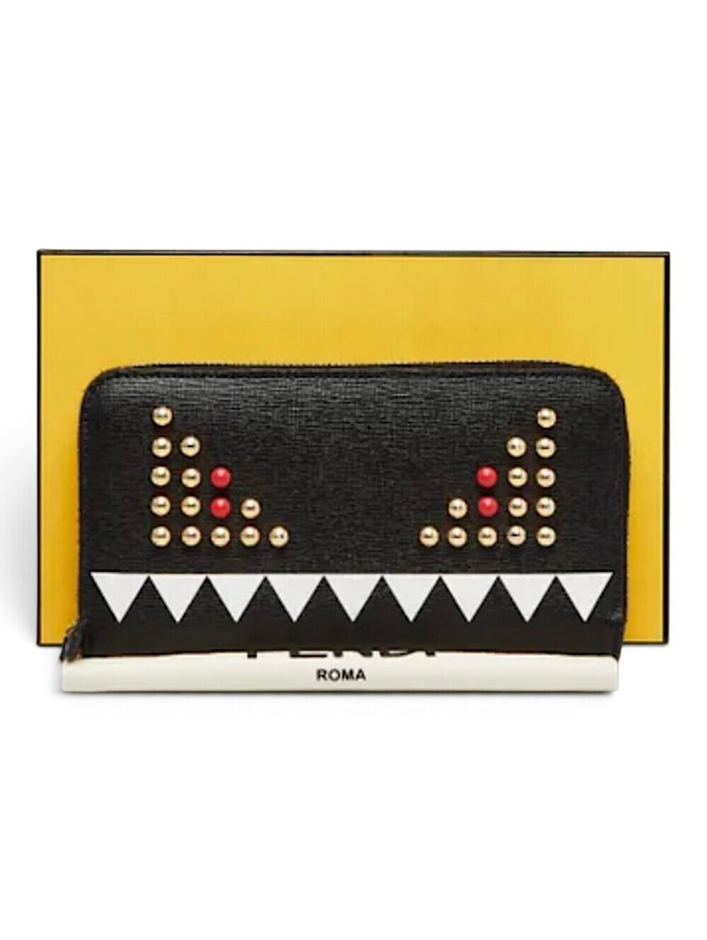 Fendi Bag Bugs Monster Eyes Black Saffiano Leather Zip Around Wallet